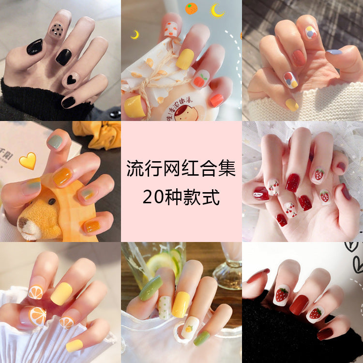 Fashion  nail Online Influencer Pop Fake Nails Wear Armor Finished Product Nail Tip Nail Stickers Removable Nail Patch Anti-24 Pieces