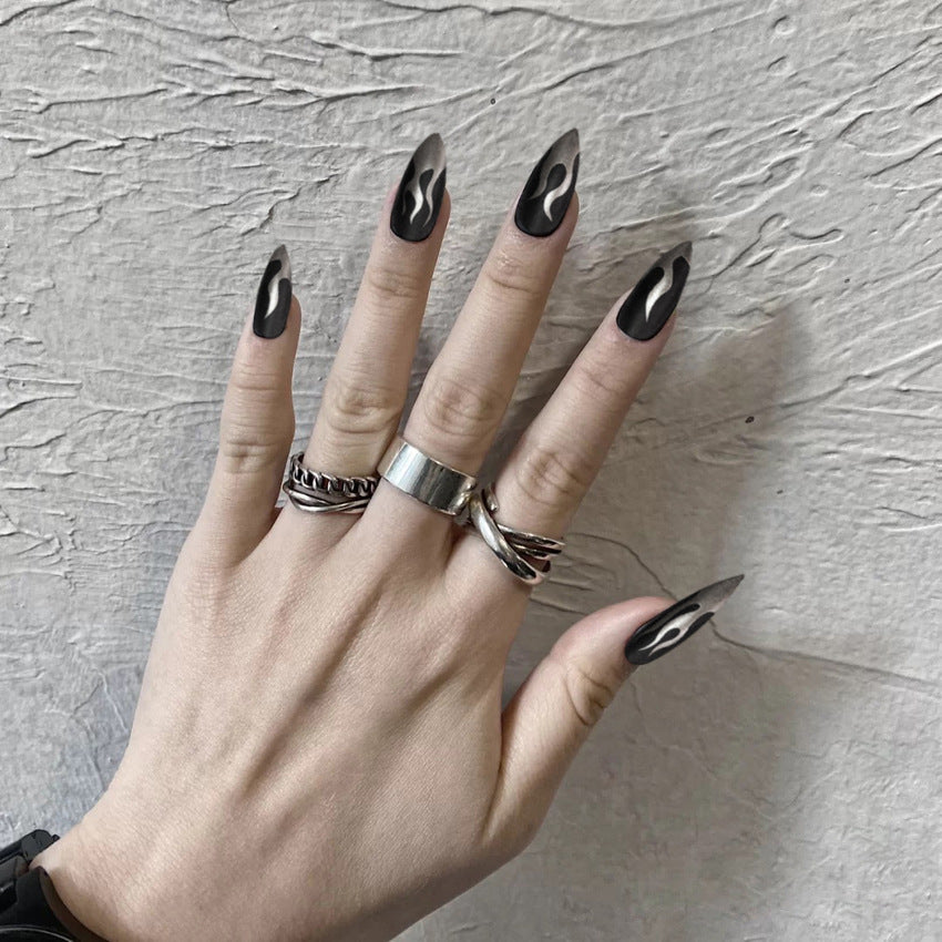 Fashion  nail European and American Nail Patch Flame Fake Nail Tip Matte Wear Nail Stickers Finished Product Nail Tip 24 Pieces MS-32