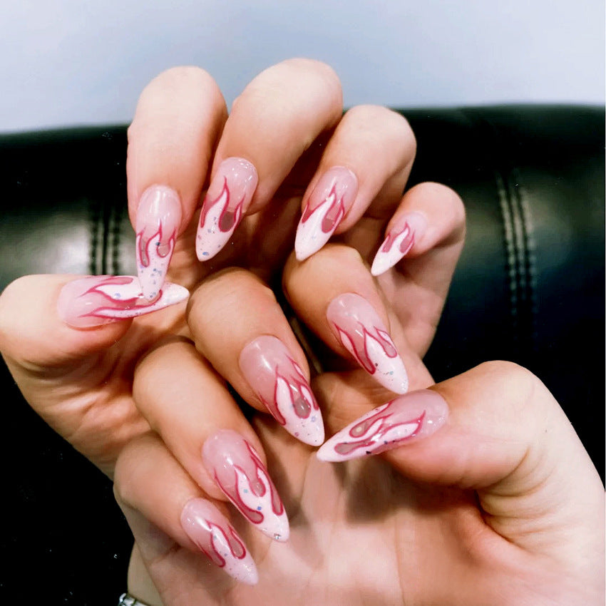 Fashion  nail Jennie Same Style Flame Manicure European and American Fake Nail Patch Fake Nail Tip Wear Finished Nail Beauty Nail N5