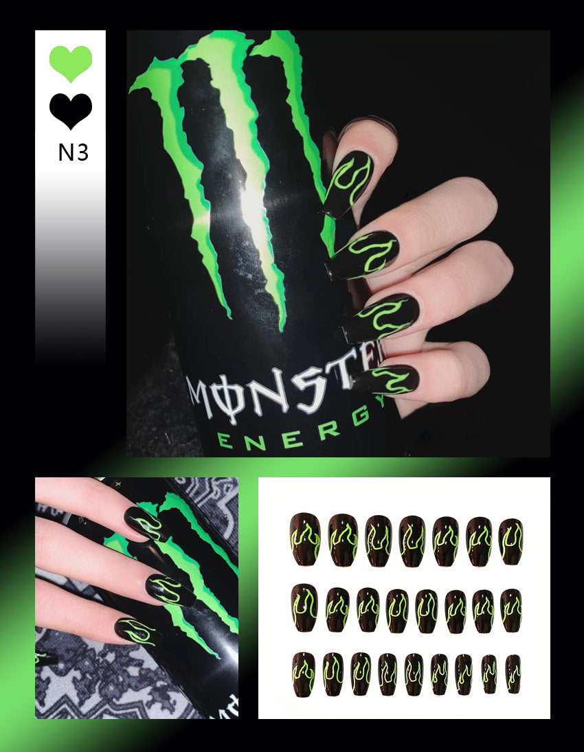 Fashion  nail Tina Manicure European and American Flame Fake Nail Tip Wear Nail Stickers Finished Product Nail Tip Stickers 24 Pieces Factory Sales