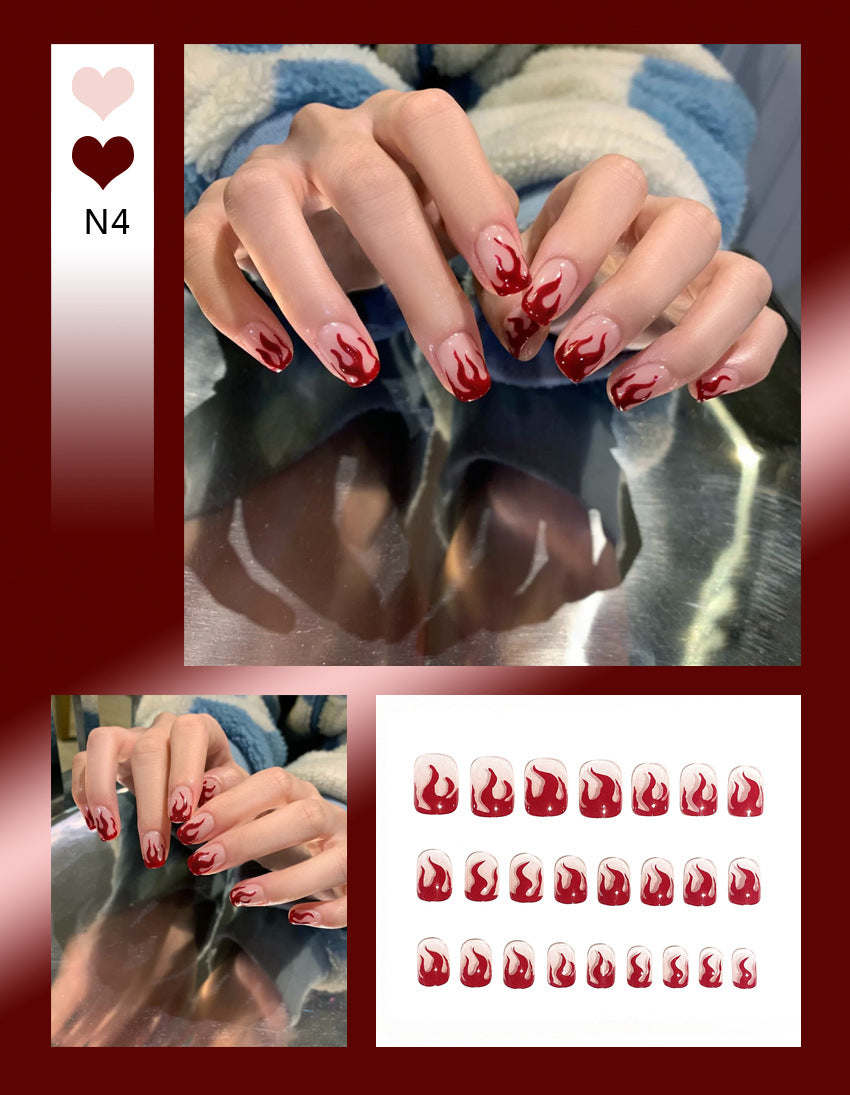 Fashion  nail Tina Manicure European and American Flame Fake Nail Tip Wear Nail Stickers Finished Product Nail Tip Stickers 24 Pieces Factory Sales