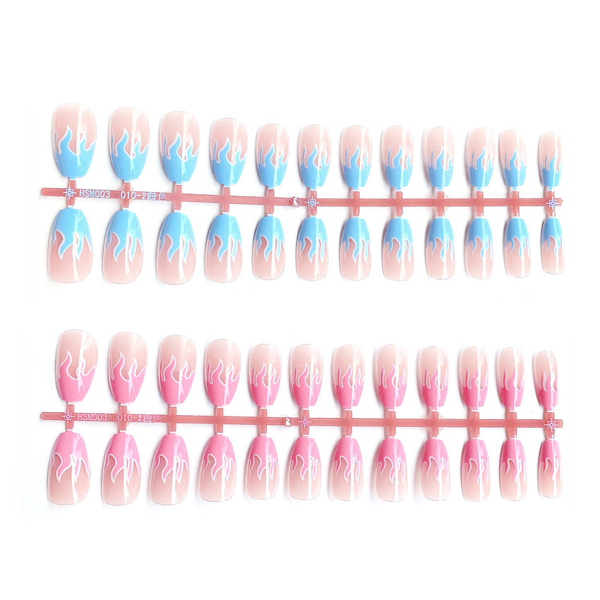 Fashion  nail Clearance Nail Patch Flame Fake Nail Tip Wear Nail Stickers Finished Product Nail Tip Paste 24 Pieces Factory Direct Sales