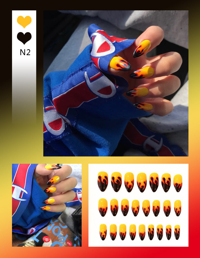 Fashion  nail Tina Manicure European and American Flame Fake Nail Tip Wear Nail Stickers Finished Product Nail Tip Stickers 24 Pieces Factory Sales