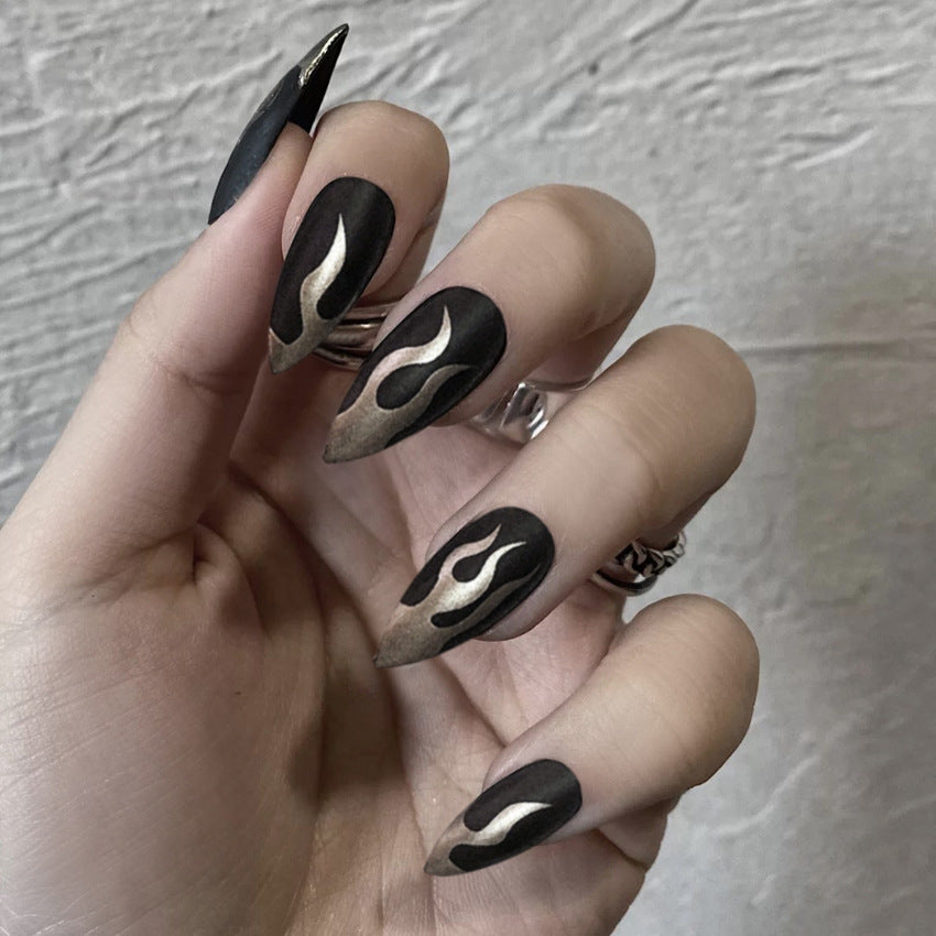 Fashion  nail European and American Nail Patch Flame Fake Nail Tip Matte Wear Nail Stickers Finished Product Nail Tip 24 Pieces MS-32