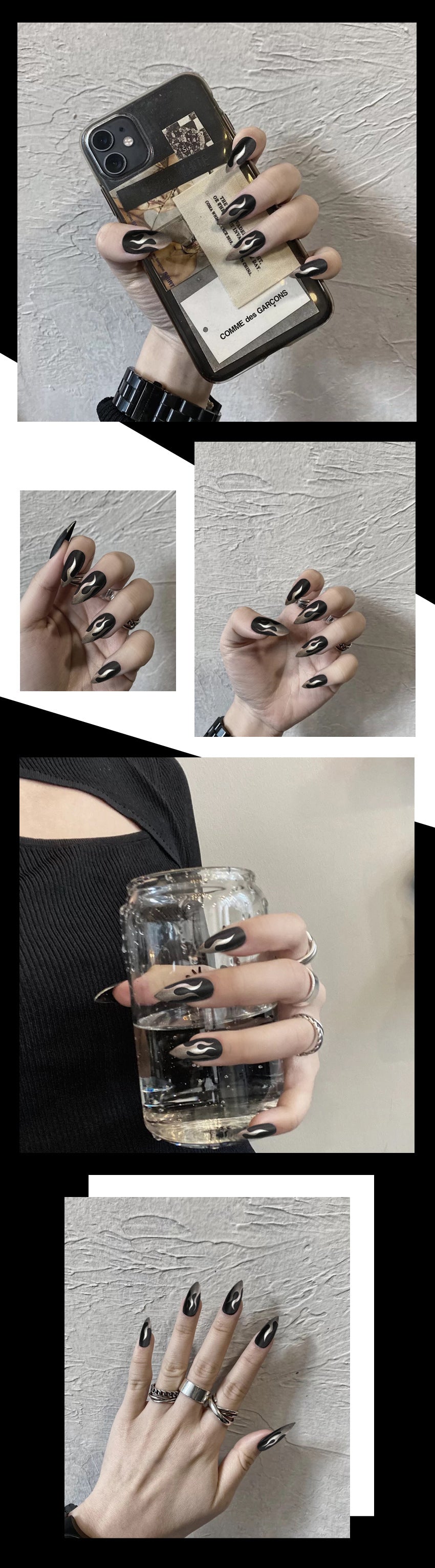 Fashion  nail European and American Nail Patch Flame Fake Nail Tip Matte Wear Nail Stickers Finished Product Nail Tip 24 Pieces MS-32