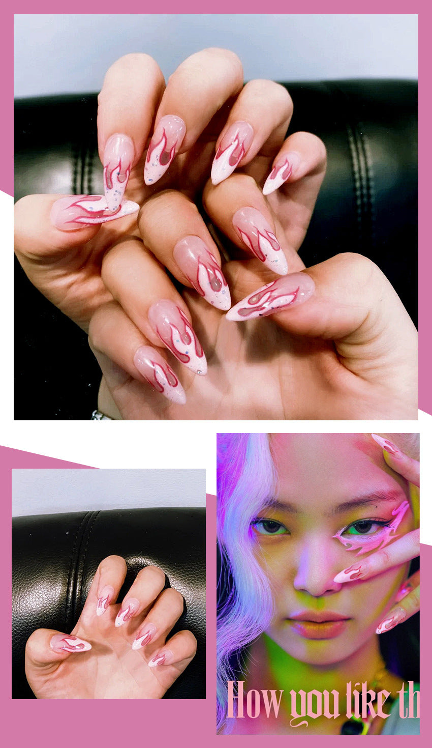 Fashion  nail Jennie Same Style Flame Manicure European and American Fake Nail Patch Fake Nail Tip Wear Finished Nail Beauty Nail N5