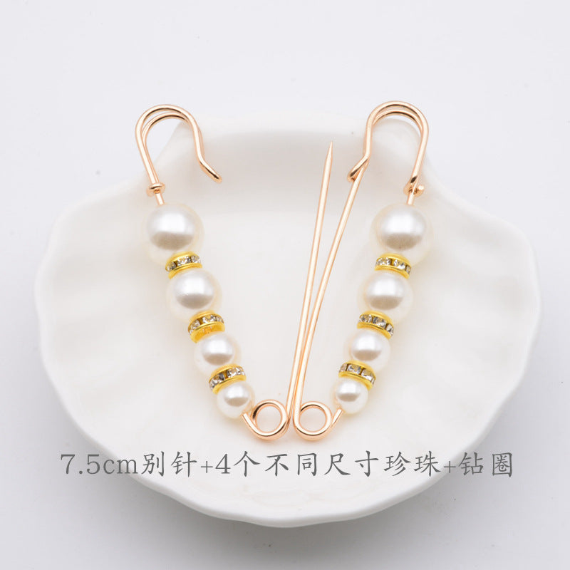 配饰胸针防走光珍珠胸针 女一字高档胸花别针蝴蝶插针丝巾扣 裙口收腰神器
