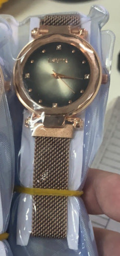 Fashion women's watchIn Stock Wholesale Women's Starry Quartz Watch Lazy Watch Magnet Strap Magnet Watch