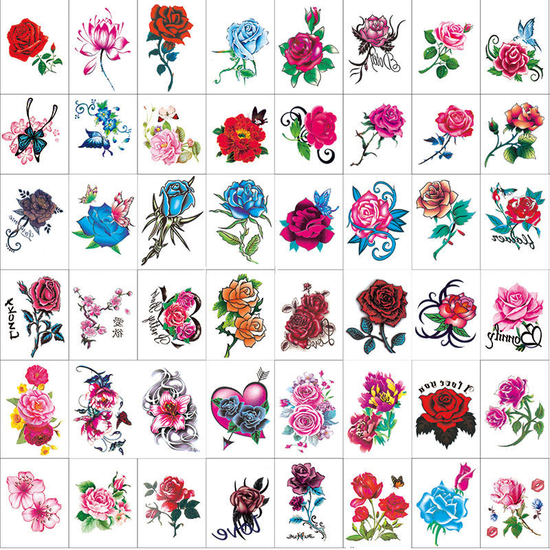 Tattoo sticker Waterproof female colorful black rose Flower Butterfly personality small fresh tattoo scar mask sticker