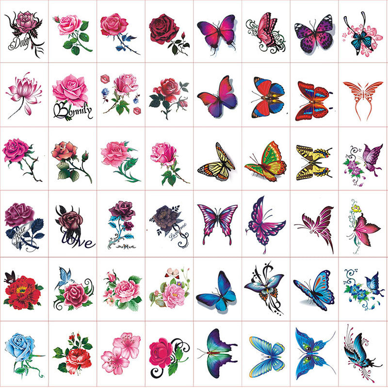 Tattoo sticker Waterproof female colorful black rose Flower Butterfly personality small fresh tattoo scar mask sticker