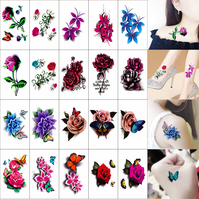 Tattoo sticker Waterproof female colorful black rose Flower Butterfly personality small fresh tattoo scar mask sticker