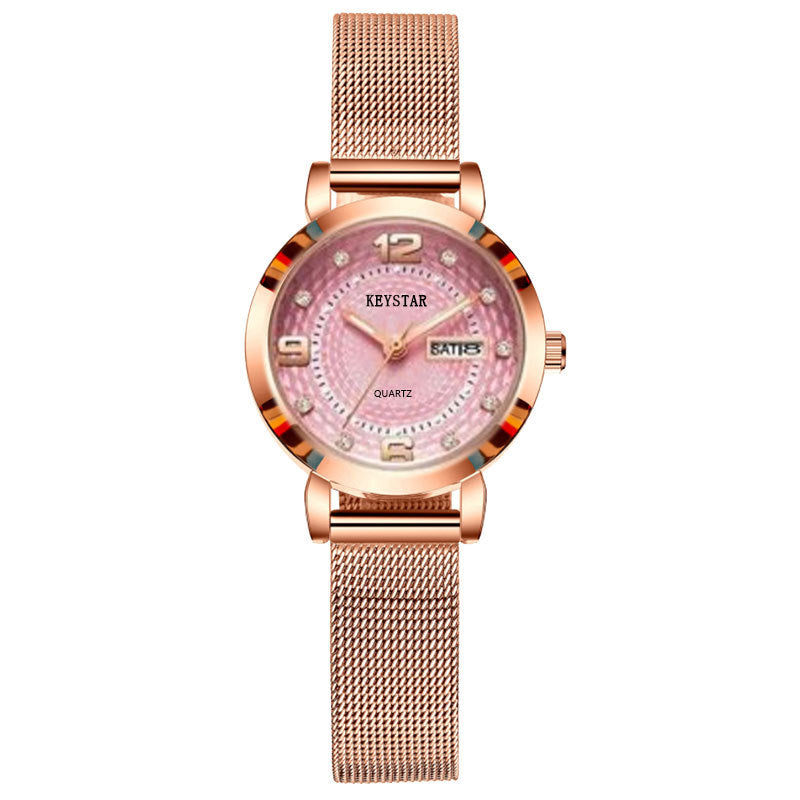 Fashion women's watchWaterproof Luminous Women's Watch Student Korean Style Simple Automatic Non-Mechanical Double Calendar Trendy Internet Celebrity Same Style Watch