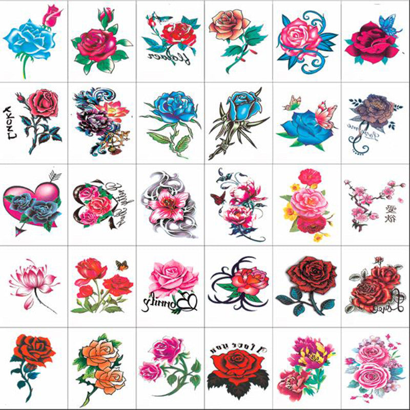 Tattoo sticker Waterproof female colorful black rose Flower Butterfly personality small fresh tattoo scar mask sticker