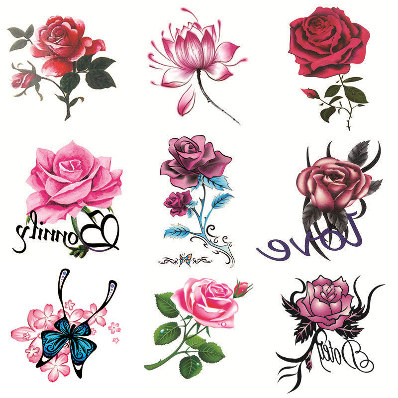 Tattoo sticker Waterproof female colorful black rose Flower Butterfly personality small fresh tattoo scar mask sticker