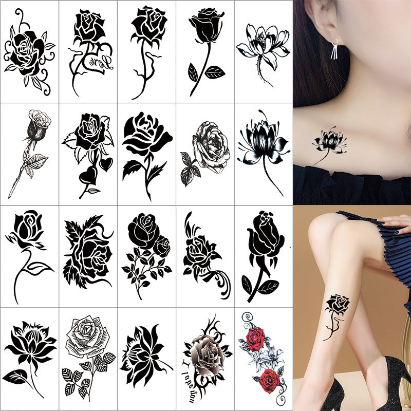 Tattoo sticker Waterproof female colorful black rose Flower Butterfly personality small fresh tattoo scar mask sticker