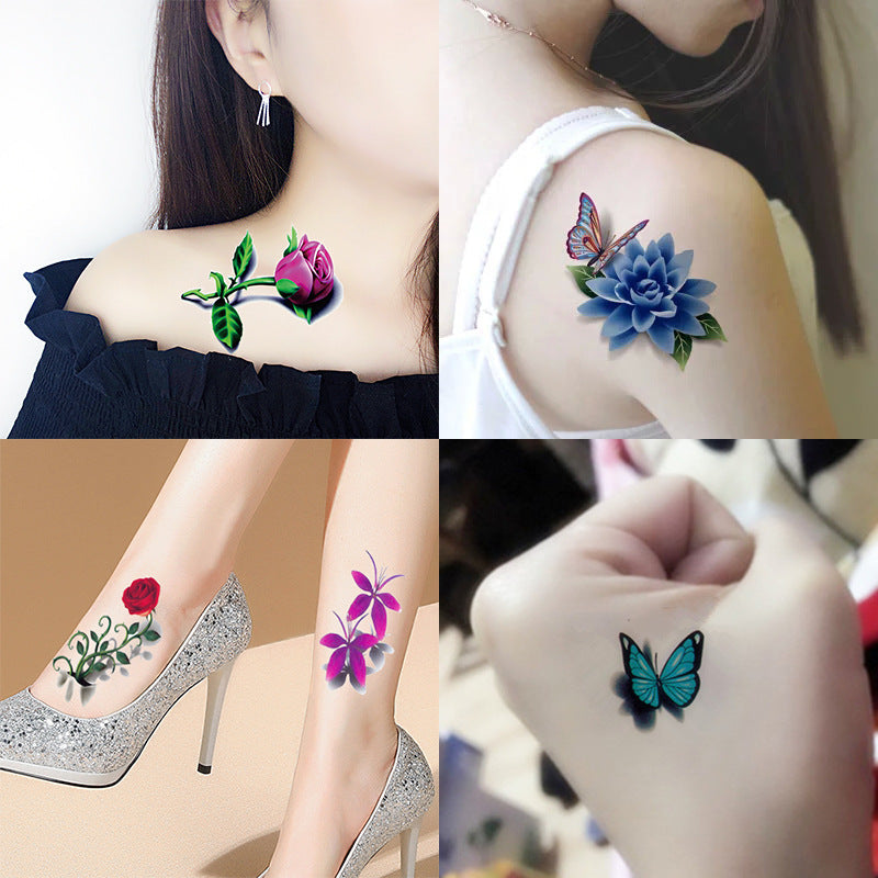 Tattoo sticker Waterproof female colorful black rose Flower Butterfly personality small fresh tattoo scar mask sticker