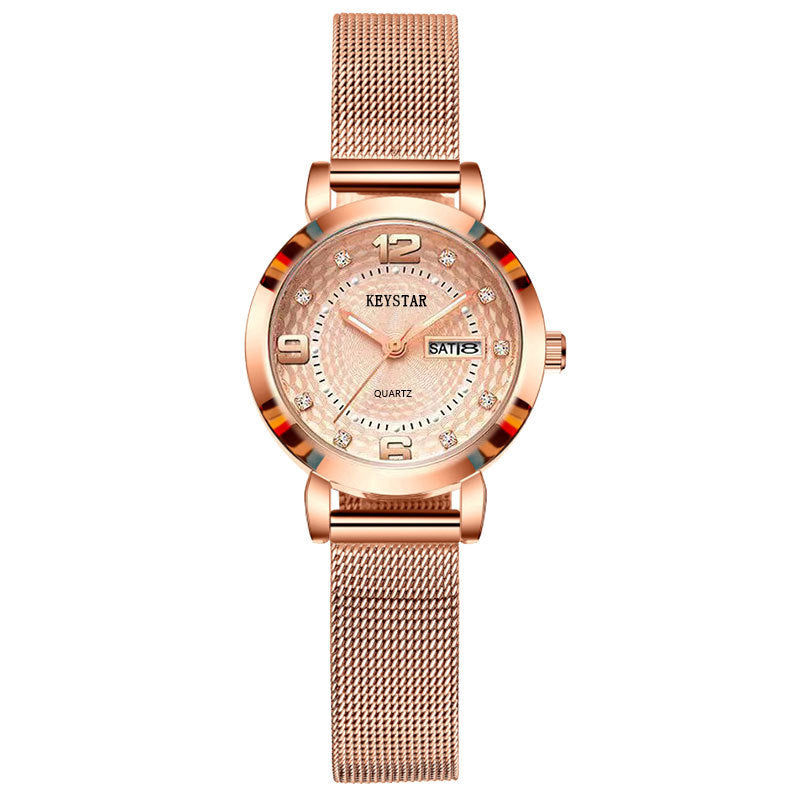 Fashion women's watchWaterproof Luminous Women's Watch Student Korean Style Simple Automatic Non-Mechanical Double Calendar Trendy Internet Celebrity Same Style Watch