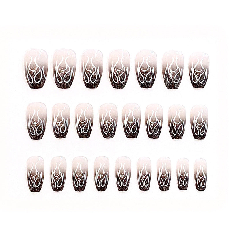 Fashion  nail Fake Nail Patch Wear Armor Finished Product Nail Tip Nail Stickers Dark Flame Nail Patch Supply Manufacturer N7