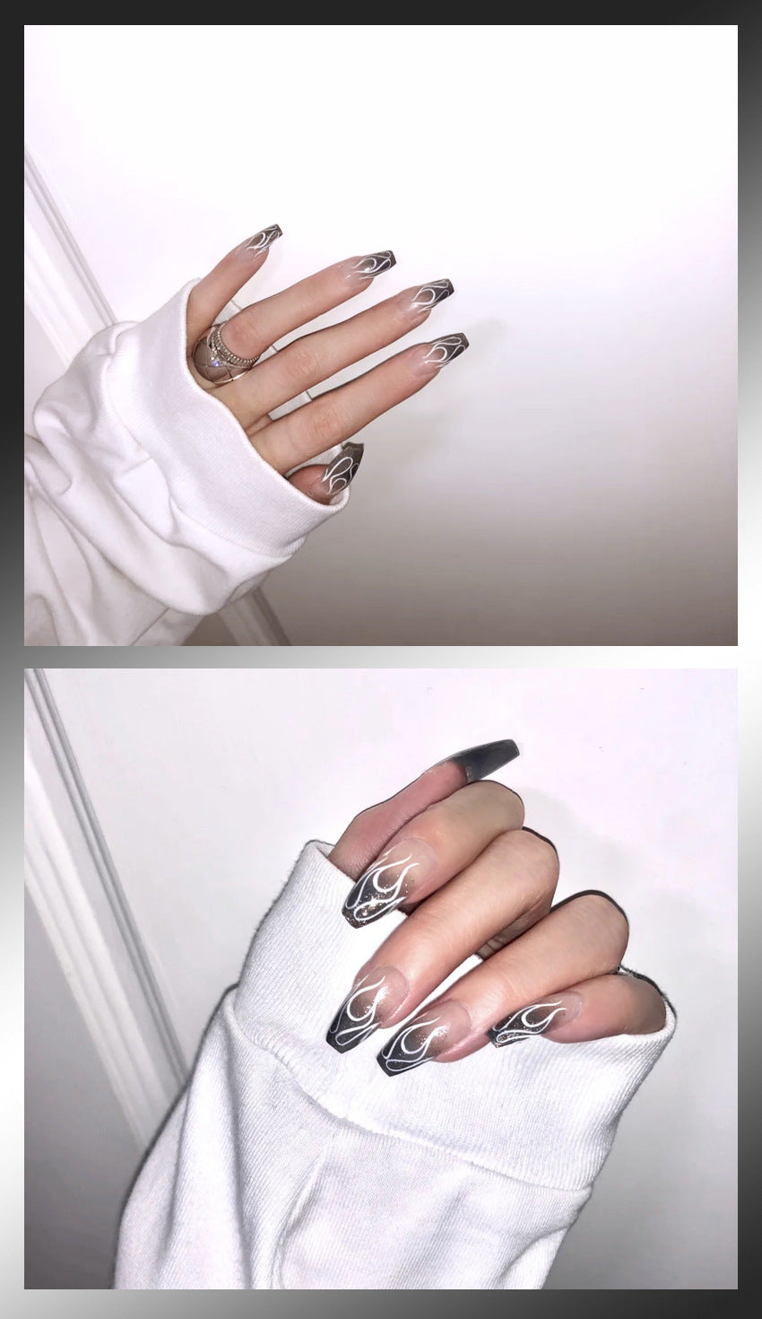 Fashion  nail Fake Nail Patch Wear Armor Finished Product Nail Tip Nail Stickers Dark Flame Nail Patch Supply Manufacturer N7