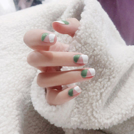 Fashion  nail Tina Manicure French Short Fake Nail Tip Wear Nail Stickers Finished Product Nail Tip Stickers 24 Pieces Factory Direct Sales S129