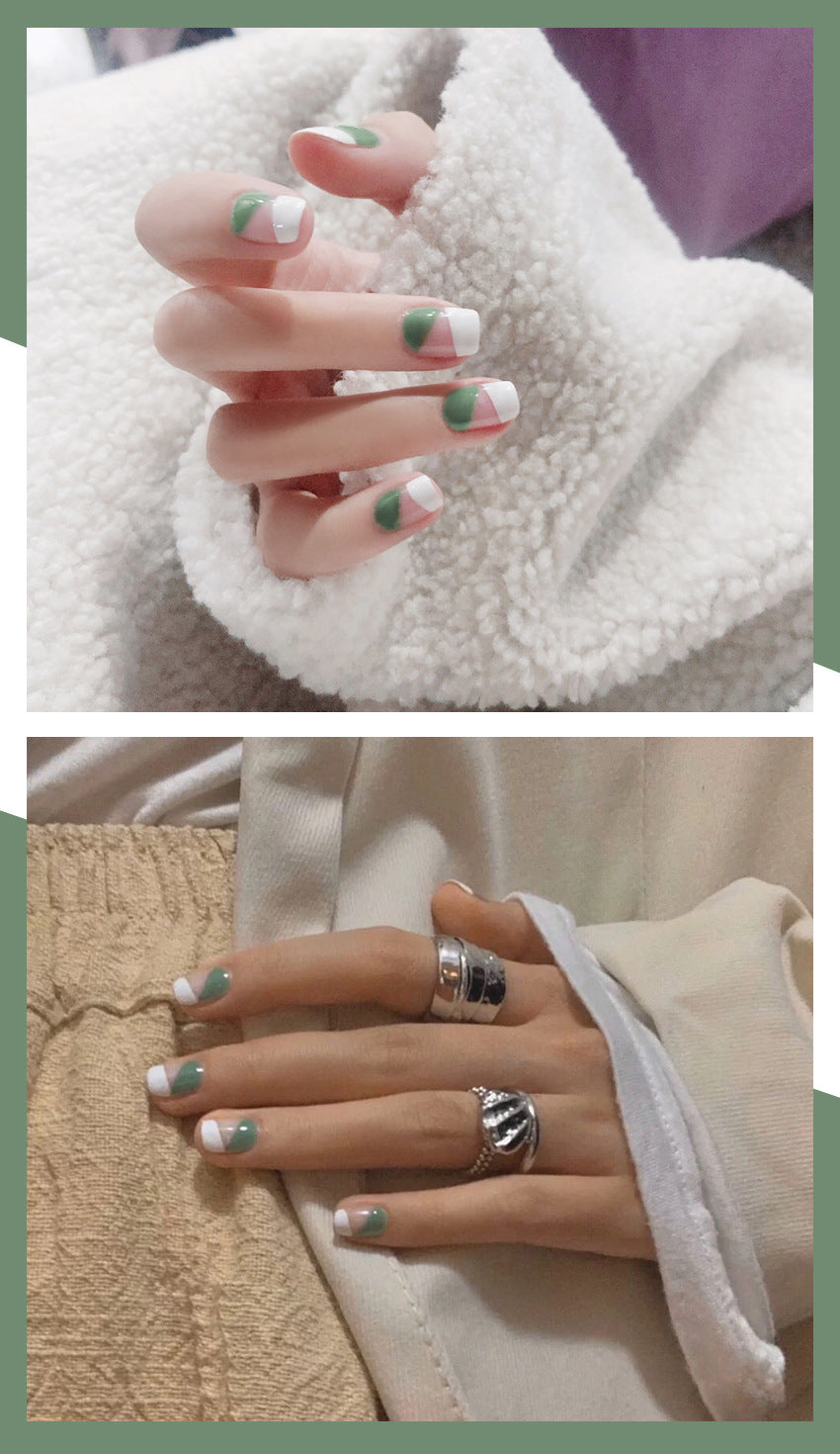 Fashion  nail Tina Manicure French Short Fake Nail Tip Wear Nail Stickers Finished Product Nail Tip Stickers 24 Pieces Factory Direct Sales S129
