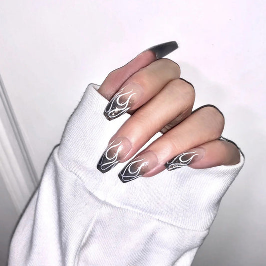 Fashion  nail Fake Nail Patch Wear Armor Finished Product Nail Tip Nail Stickers Dark Flame Nail Patch Supply Manufacturer N7