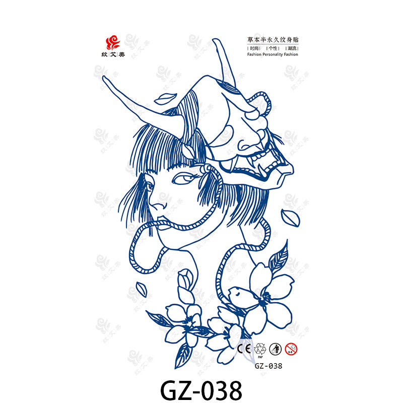 Free shipping Tattoo Factory in Stock Wholesale Herbal Semi-Permanent Tattoo Sticker Juice Tattoo Sticker Sweatproof and Waterproof Chest Tattoo Sticker