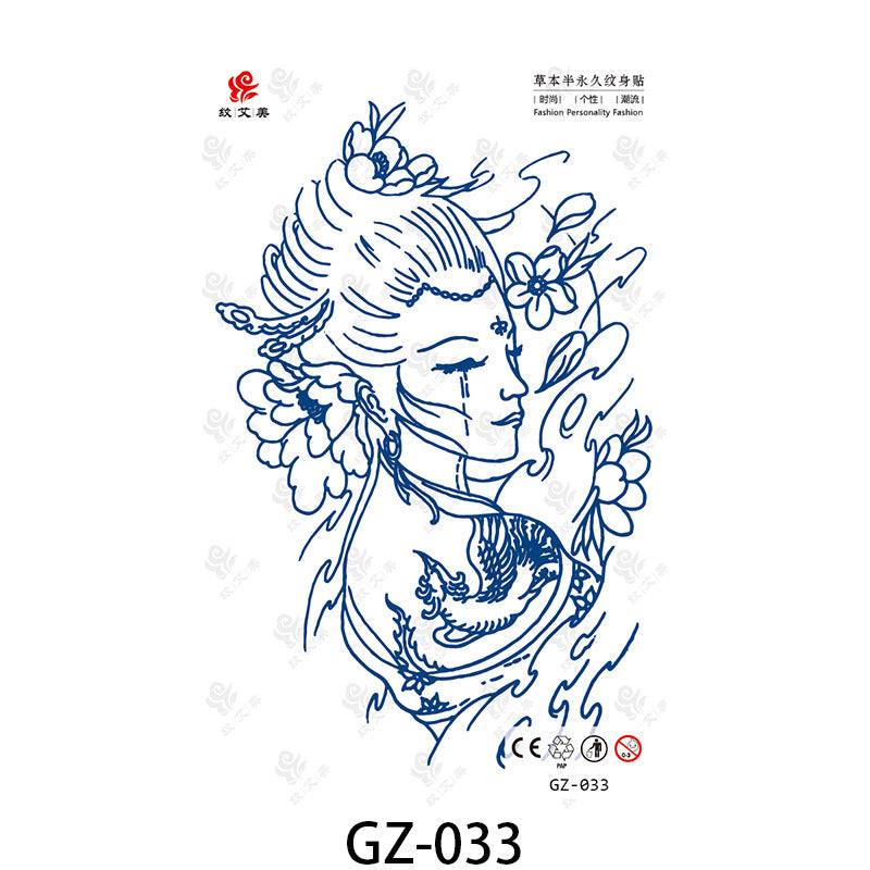 Free shipping Tattoo Factory in Stock Wholesale Herbal Semi-Permanent Tattoo Sticker Juice Tattoo Sticker Sweatproof and Waterproof Chest Tattoo Sticker