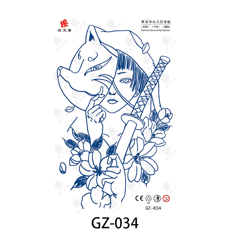 Free shipping Tattoo Factory in Stock Wholesale Herbal Semi-Permanent Tattoo Sticker Juice Tattoo Sticker Sweatproof and Waterproof Chest Tattoo Sticker