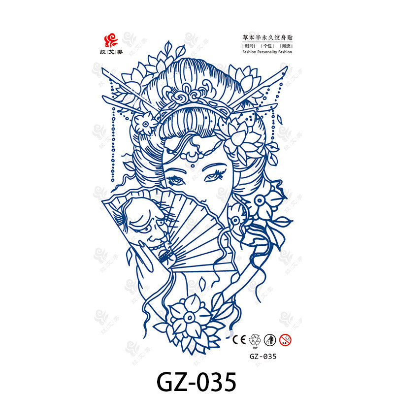 Free shipping Tattoo Factory in Stock Wholesale Herbal Semi-Permanent Tattoo Sticker Juice Tattoo Sticker Sweatproof and Waterproof Chest Tattoo Sticker