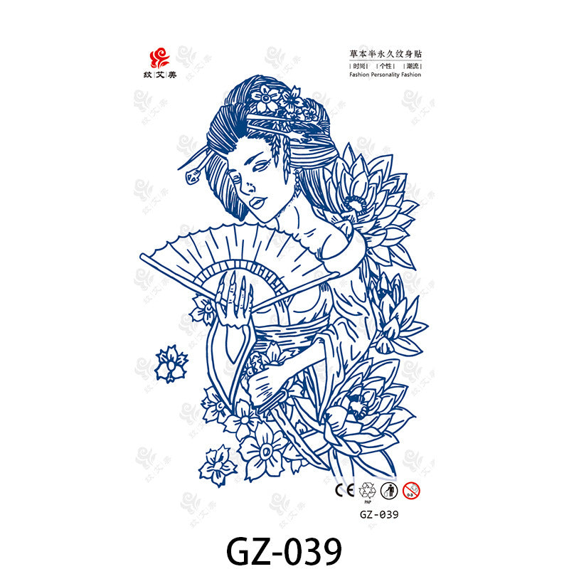 Free shipping Tattoo Factory in Stock Wholesale Herbal Semi-Permanent Tattoo Sticker Juice Tattoo Sticker Sweatproof and Waterproof Chest Tattoo Sticker