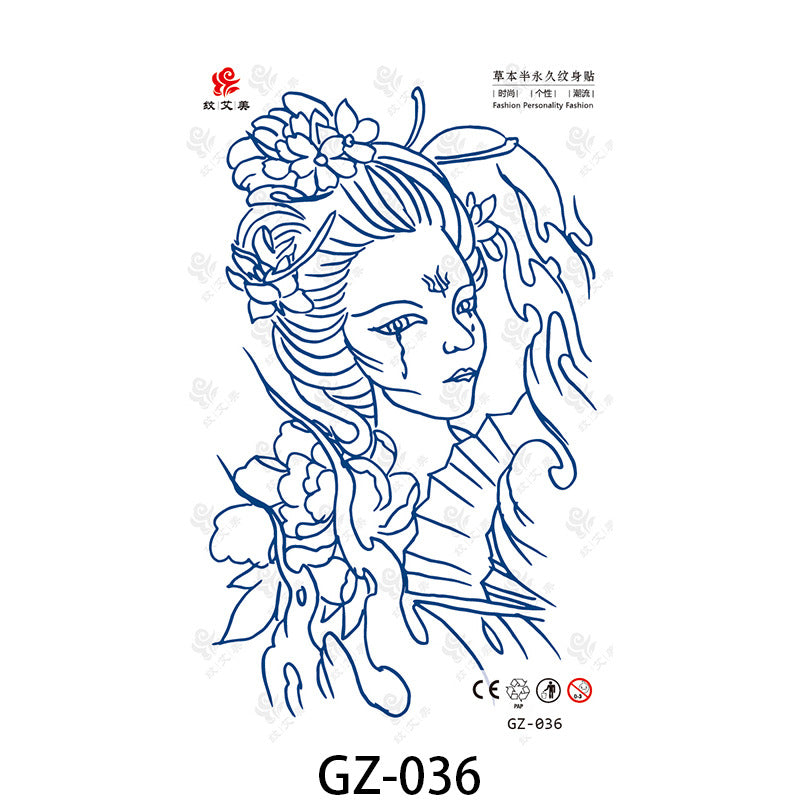 Free shipping Tattoo Factory in Stock Wholesale Herbal Semi-Permanent Tattoo Sticker Juice Tattoo Sticker Sweatproof and Waterproof Chest Tattoo Sticker