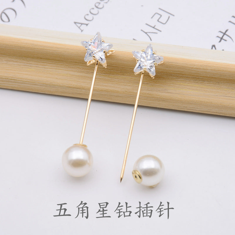 配饰胸针防走光珍珠胸针 女一字高档胸花别针蝴蝶插针丝巾扣 裙口收腰神器