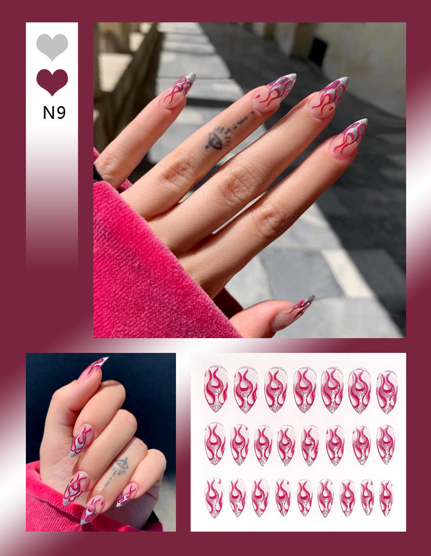 Fashion  nail Manicure European and American Dark Snake Flame Fake Nail Tip Wear Nail Stickers Finished Product Nail Tip Stickers 24 Pieces Manufacturer Sales