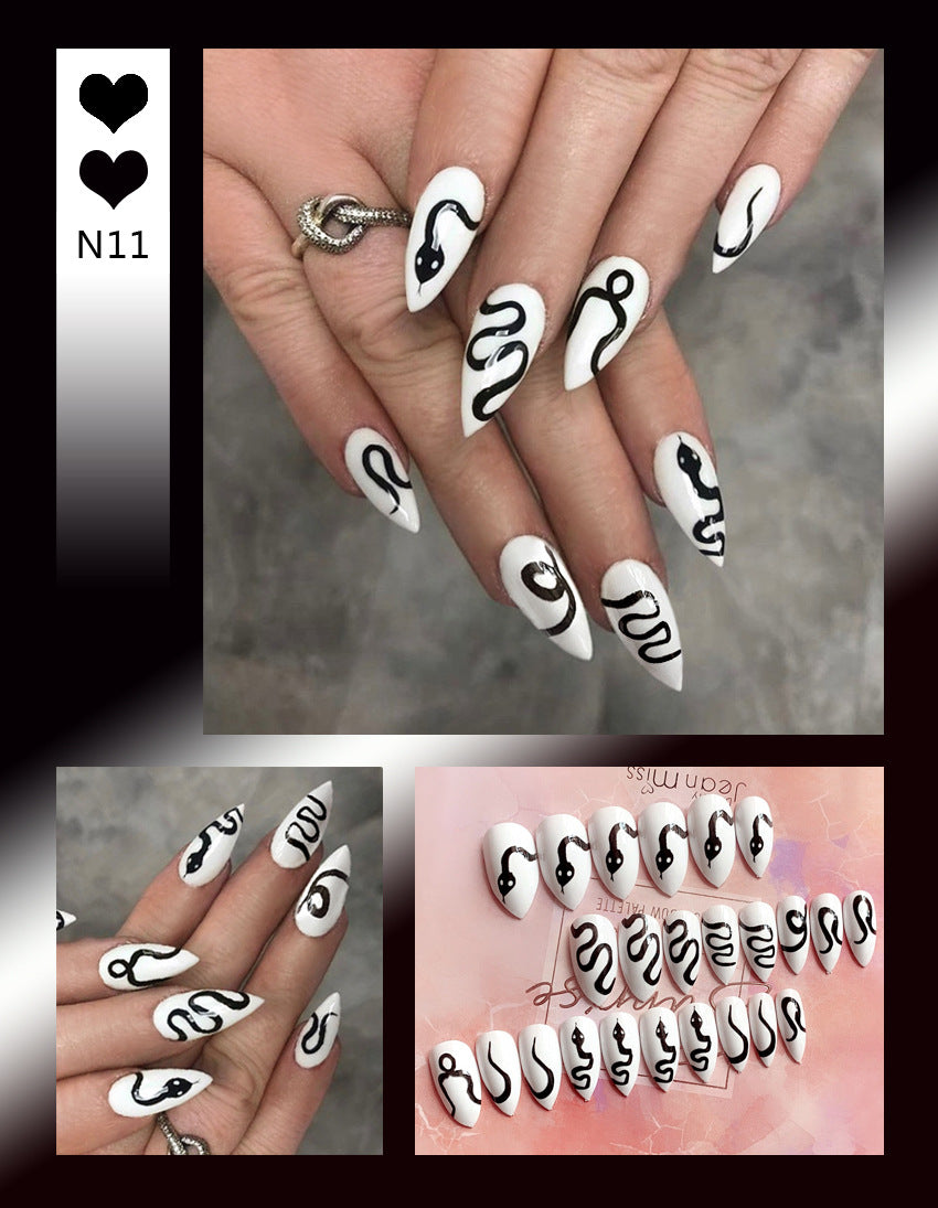 Fashion  nail Manicure European and American Dark Snake Flame Fake Nail Tip Wear Nail Stickers Finished Product Nail Tip Stickers 24 Pieces Manufacturer Sales