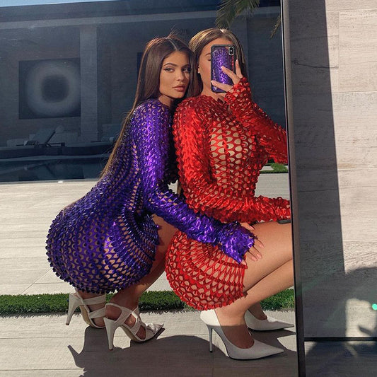 Fashion women's wear Jiujiajiu A20675d AliExpress New Fall Women's Clothing Hole Long Sleeve Narrow Ultra Short Dress Dress