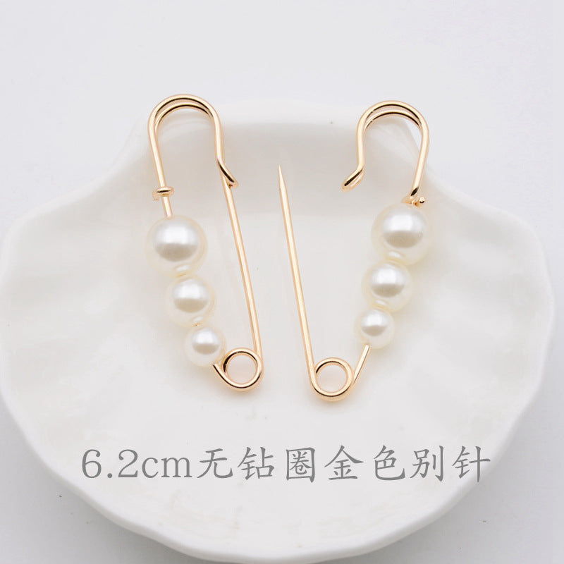配饰胸针防走光珍珠胸针 女一字高档胸花别针蝴蝶插针丝巾扣 裙口收腰神器