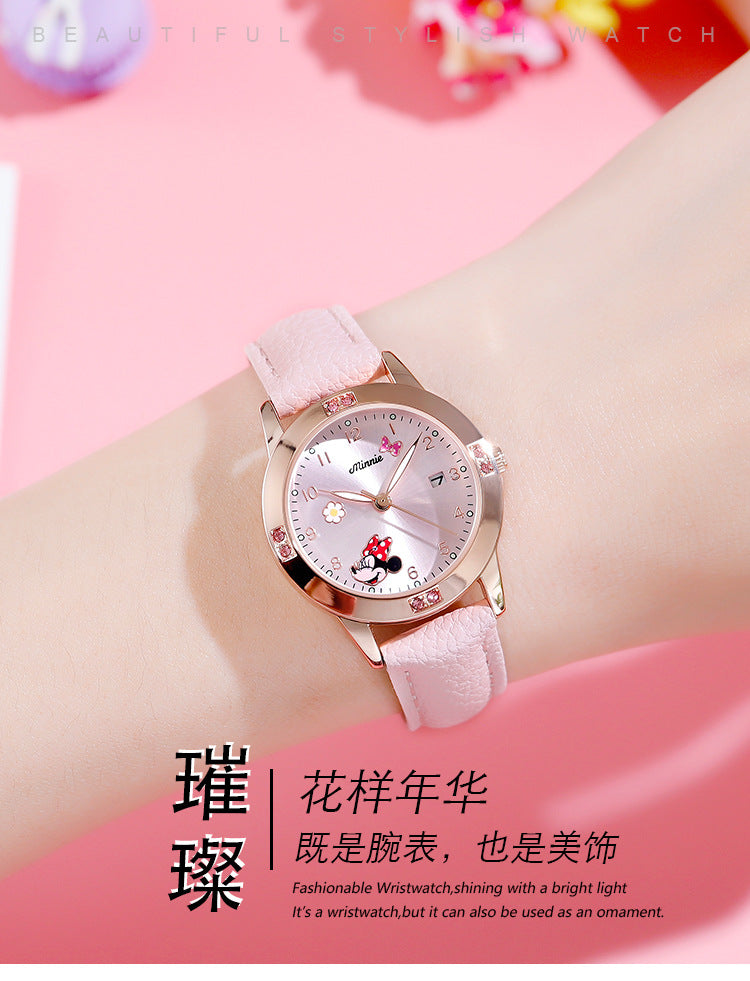 Fashion women's watchDisney Minnie Watch Donald Duck Fashion Trend Quartz Watch Middle School Student Belt Girl Children Women's Watch 188