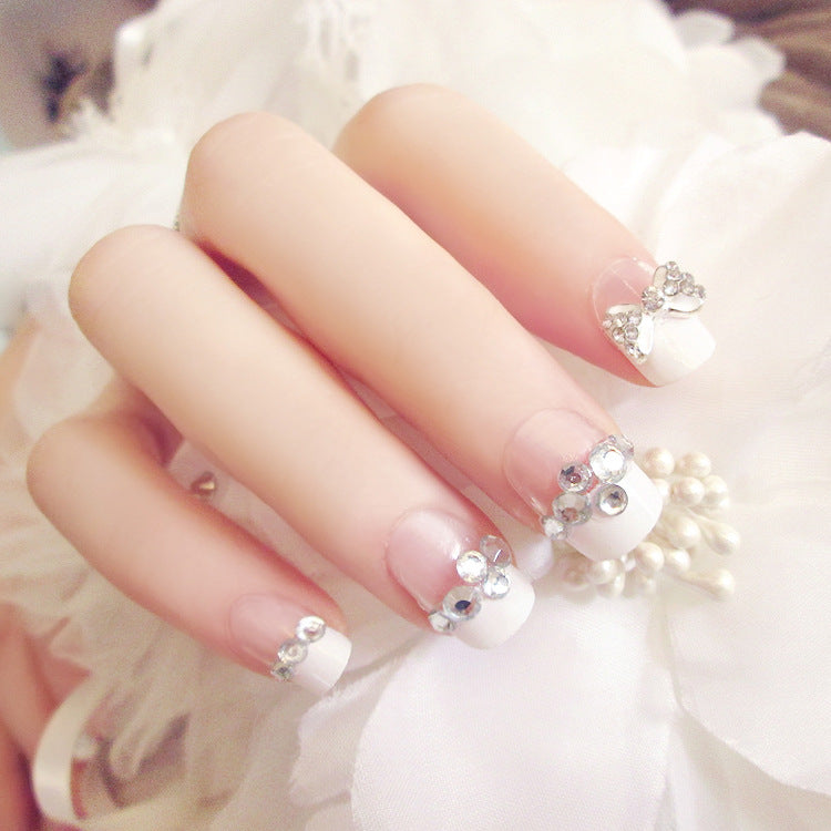 Fashion  nail Finished Nail Beauty Fake Nail Patch Bow French Nail Nail Sticker Nail Shaped Piece 24 Pieces C50