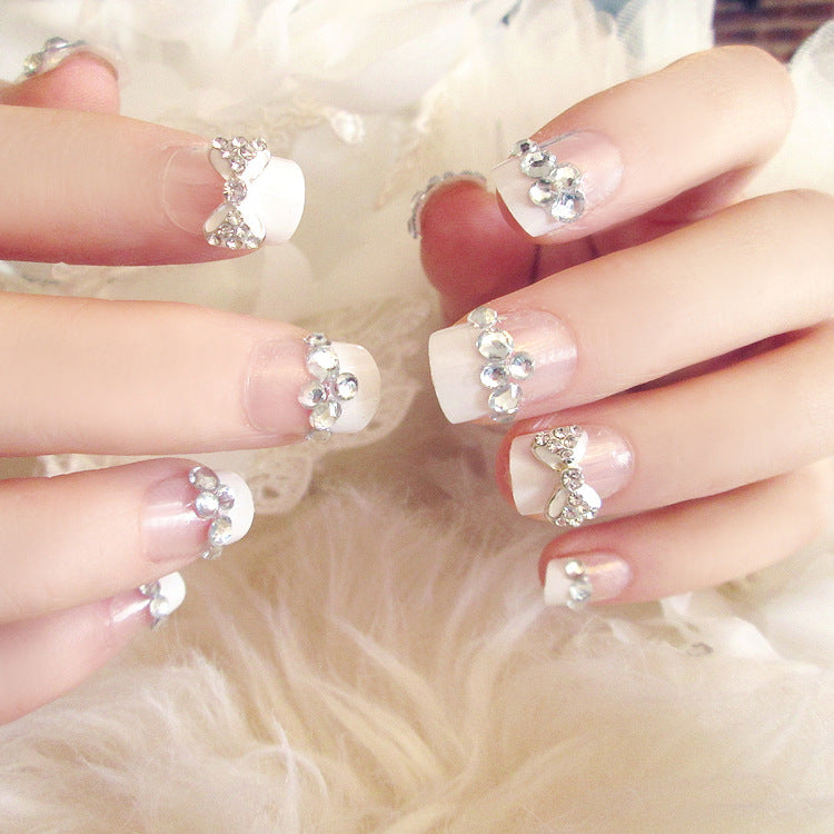 Fashion  nail Finished Nail Beauty Fake Nail Patch Bow French Nail Nail Sticker Nail Shaped Piece 24 Pieces C50