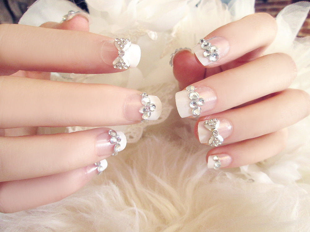 Fashion  nail Finished Nail Beauty Fake Nail Patch Bow French Nail Nail Sticker Nail Shaped Piece 24 Pieces C50