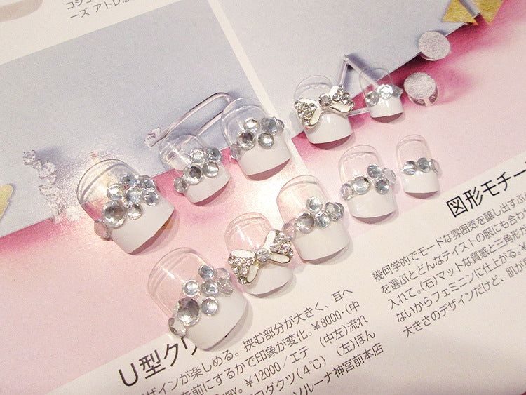 Fashion  nail Finished Nail Beauty Fake Nail Patch Bow French Nail Nail Sticker Nail Shaped Piece 24 Pieces C50