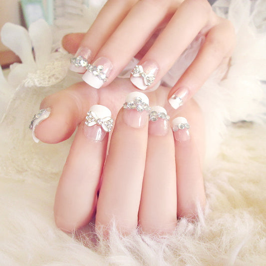 Fashion  nail Finished Nail Beauty Fake Nail Patch Bow French Nail Nail Sticker Nail Shaped Piece 24 Pieces C50
