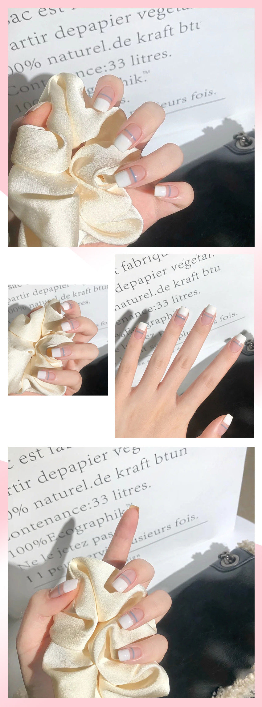 Fashion  nail Internet Celebrity Fake Nail Patch Wear Armor Finished Product Nail Tip French Blue Line Nail Stickers Removable Nail Patch P156
