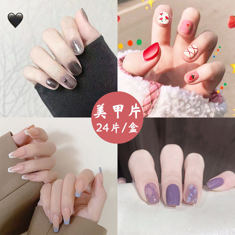 指甲贴片温柔穿戴甲果冻色甲片法式磨砂假指甲片穿戴式美甲成品
