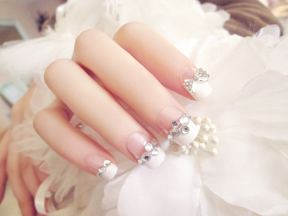 Fashion  nail Finished Nail Beauty Fake Nail Patch Bow French Nail Nail Sticker Nail Shaped Piece 24 Pieces C50