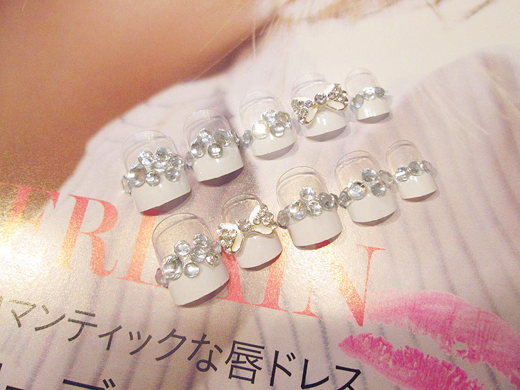 Fashion  nail Finished Nail Beauty Fake Nail Patch Bow French Nail Nail Sticker Nail Shaped Piece 24 Pieces C50