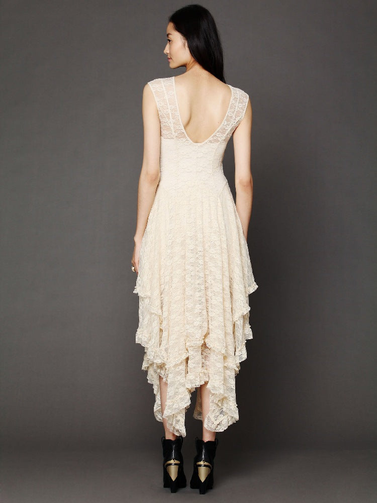 Fashion women's wear European Station Fashion Women's Wear Popular Irregular High and Low Lace Dress Sexy Long Dress