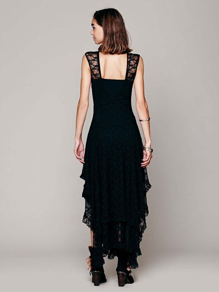 Fashion women's wear European Station Fashion Women's Wear Popular Irregular High and Low Lace Dress Sexy Long Dress