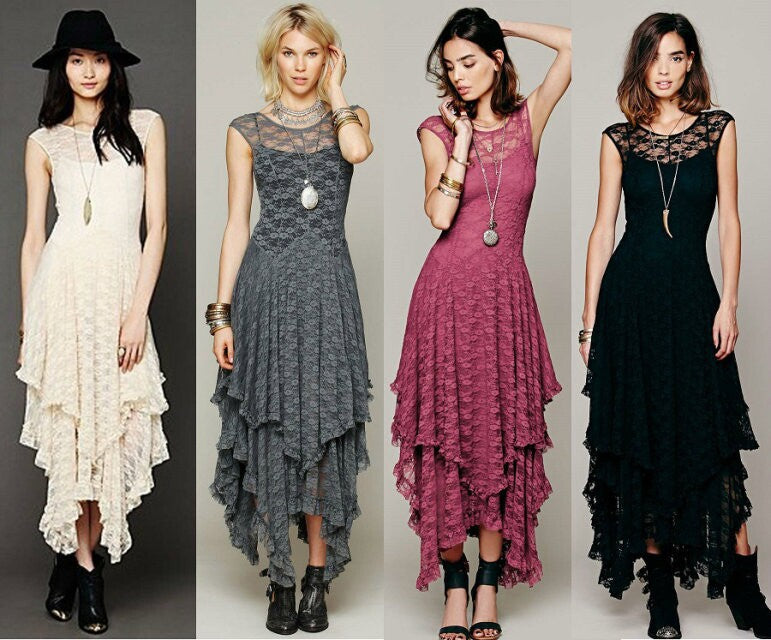 Fashion women's wear European Station Fashion Women's Wear Popular Irregular High and Low Lace Dress Sexy Long Dress